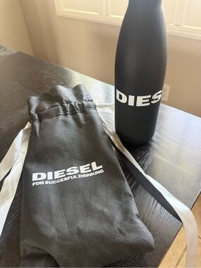 Diesel Black Bottle with White Logo and Matching Black Pouch